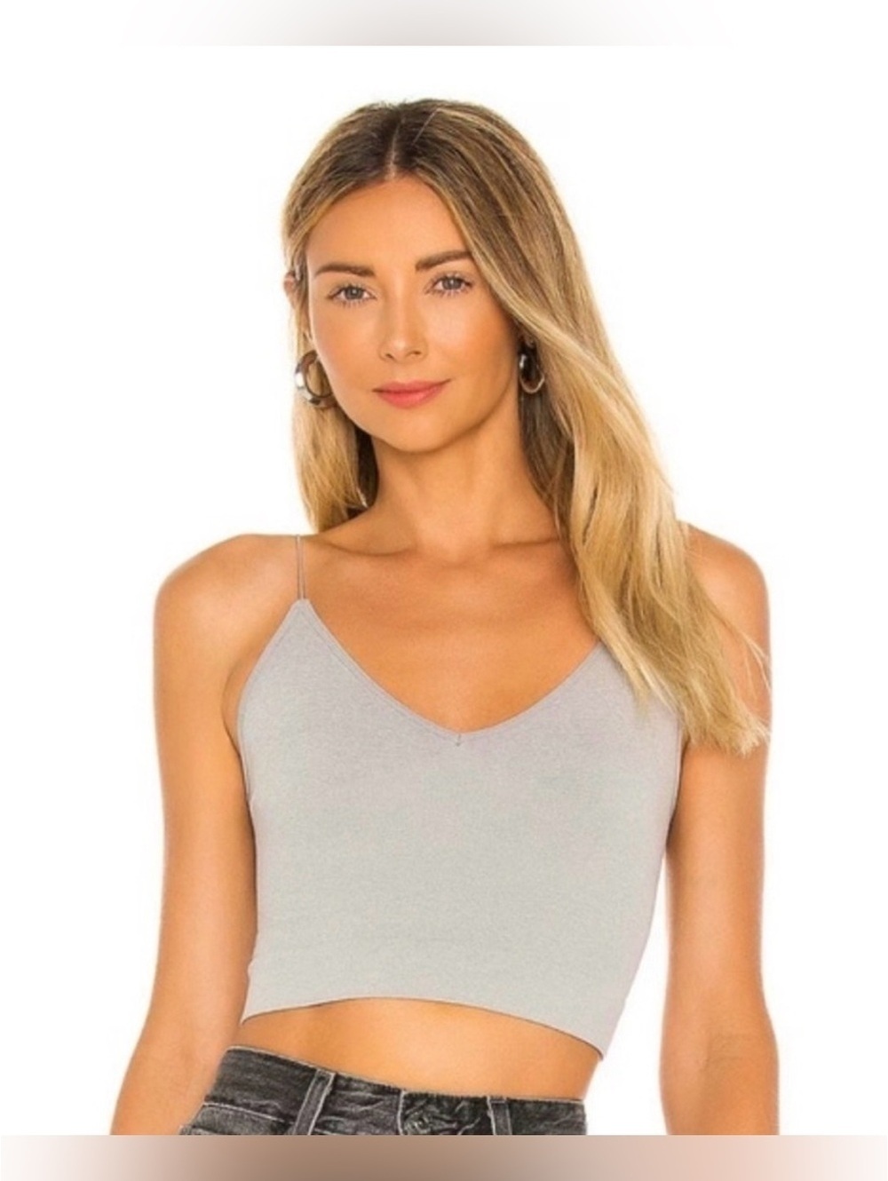Free People Gray Rainbow Sparkle Metallic Ribbed Thin Strap Seamless Tank M/L